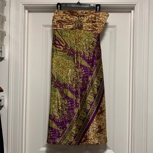Handmade strapless boho 100% silk midi dress